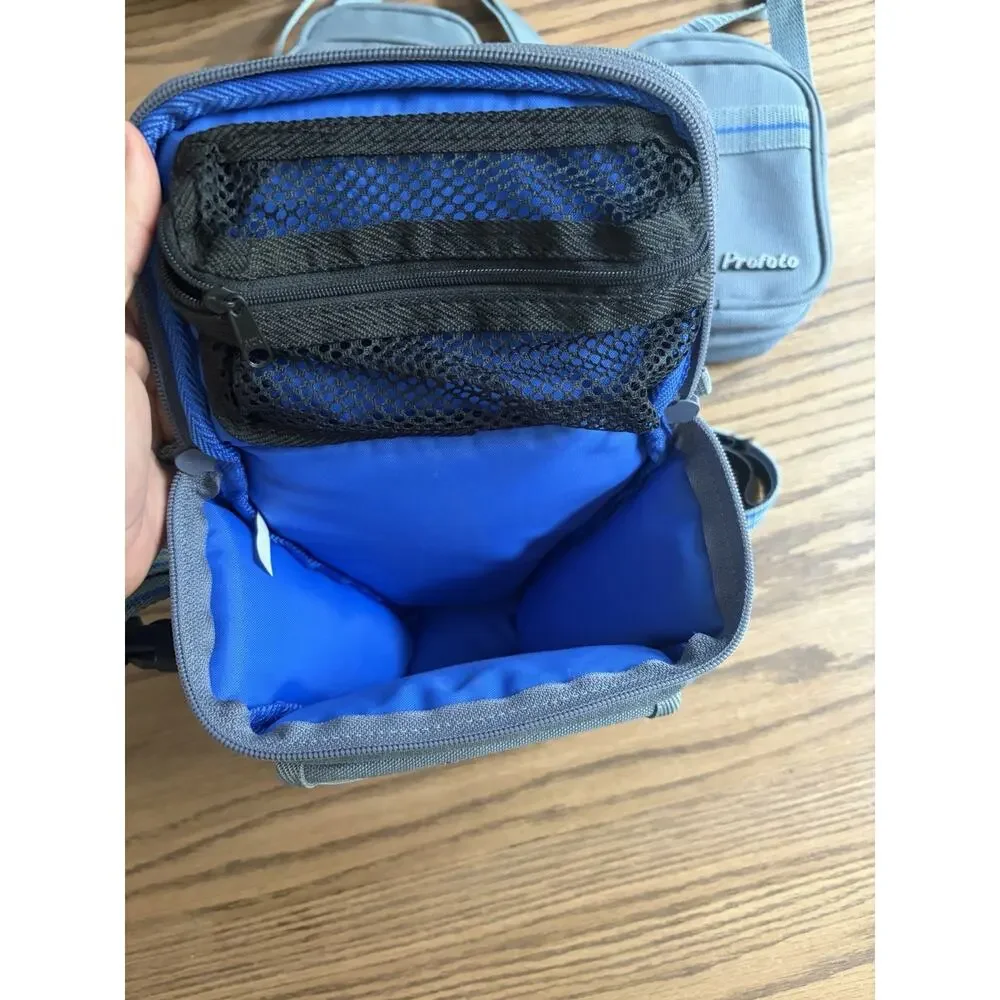 Vintage Profoto Gray Blue Camera Bags Shoulder Strap Zipper Pockets Set Of 3